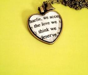 Perks of Being a Wallflower We accept the love we think we deserve Antiqued Bronze Heart Book Page Necklace