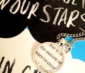  The Fault in Our Stars by John Green Silver Plated Book Page Necklace It is the nature of stars to cross