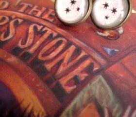  Harry Potter Chapter Heading Stars Antiqued Bronze Book Page Dangling or Post Earrings