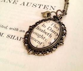  Elizabeth Bennet and Mr Darcy Pride and Prejudice Jane Austen Antiqued Bronze Book Page Necklace