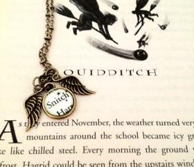  Harry Potter Quidditch Snitch Antiqued Bronze Book Page Necklace with Wings