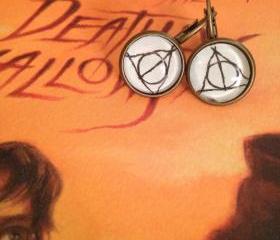  Deathly Hallows Harry Potter Antiqued Bronze Book Page Earrings Elder Wand Resurrection Stone Invisibility Cloak