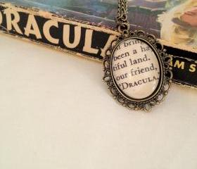 Bram Stoker's Dracula Antiqued Bronze Victorian Literature Book Page Necklace