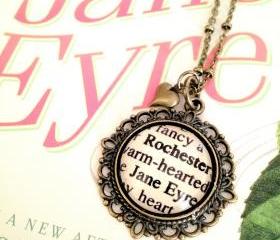  Jane Eyre and Mr Rochester Antiqued Bronze Book Page Necklace from Charlotte Bronte's Novel