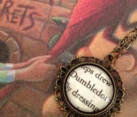  Dumbledore from Harry Potter Glass Antiqued Bronze Book Page Necklace Hogwarts Headmaster