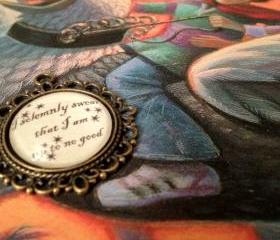 I Solemnly Swear That I Am Up To No Good Harry Potter Marauder's Map Antiqued Bronze Book Page Necklace