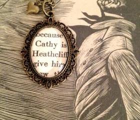  Catherine Earnshaw and Heathcliff from Wuthering Heights Antique Bronze Book Page Necklace