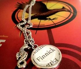 Finnick Hunger Games Suzanne Collins Antiqued Silver Book Page Necklace