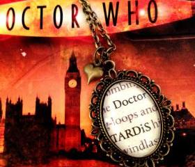 Doctor Who and TARDIS Antiqued Bronze Book Page Necklace