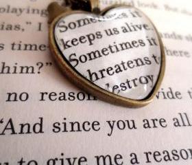  Insurgent by Veronica Roth Antiqued Bronze Book Page Necklace Sometimes it keeps us alive Divergent
