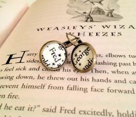  Fred and George Weasley from J.K. Rowling's Harry Potter Dangling or Post Antiqued Bronze Book Page Earrings
