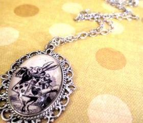  Alice's Adventures in Wonderland by Lewis Carroll White Rabbit Antiqued Bronze or Silver Book Page Necklace