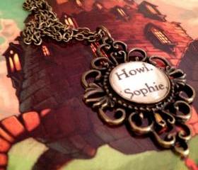  Howl and Sophie fromDiana Wynne Jones's Howl's Moving Castle Antiqued Bronze Book Page Necklace Studio Ghibli