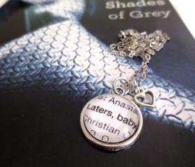 Fifty Shades of Grey Laters Baby Christian Grey and Anastasia Steele Antiqued Silver Book Page Necklace