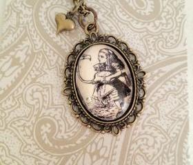  Alice's Adventures in Wonderland by Lewis Carroll Alice and the Flamingo Antiqued Bronze Book Page Necklace