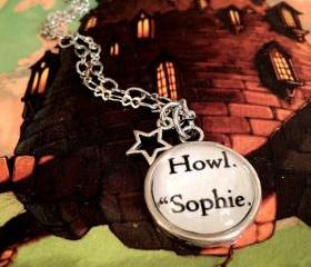 Howl and Sophie from Diana Wynne Jones's Howl's Moving Castle Antiqued Silver Book Page Necklace Studio Ghibli
