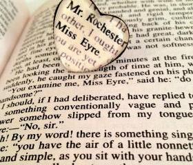  Jane Eyre and Mr Rochester Antiqued Bronze Adjustable Book Page Heart Ring Charlotte Bronte