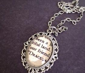  Bram Stoker's Dracula Antiqued Silver Victorian Literature Book Page Necklace