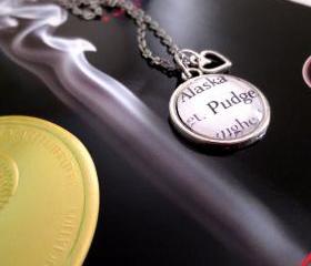 Looking for Alaska Alaska and Pudge John Green Antiqued Silver Book Page Necklace