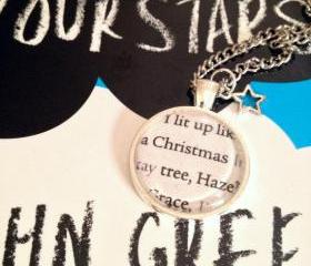 The Fault in Our Stars John Green Silver Plated Book Page Necklace I lit up like a Christmas tree Hazel Grace