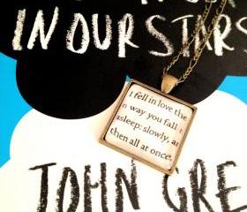 The Fault in Our Stars by John Green Antiqued Bronze Square Book Page Necklace I fell in love the way you fall asleep